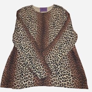 Chi by Falchi Leopard Print Blouse Womens Brown Boho Animal Print Knit Top L